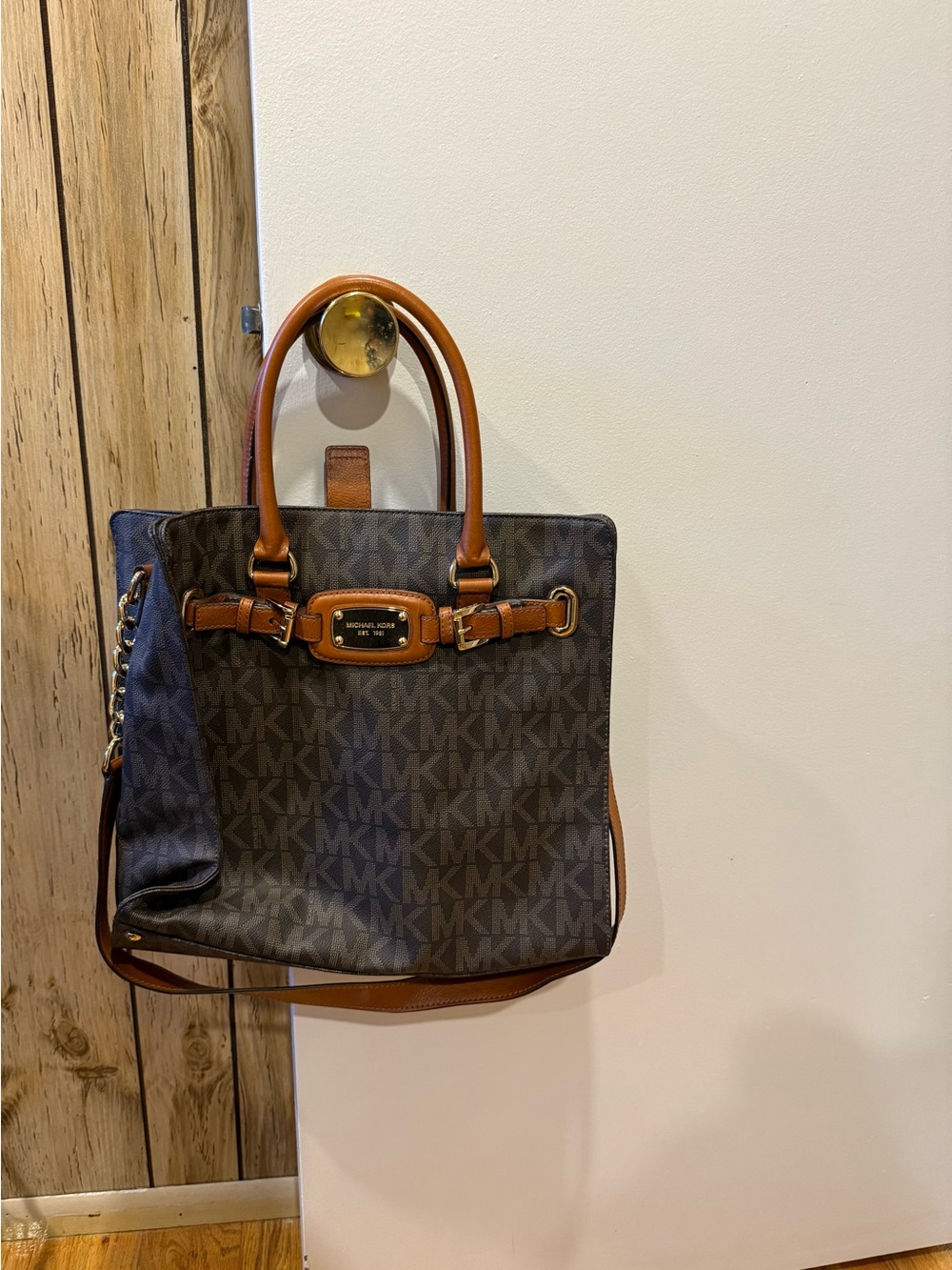 Michael Kors Brown and Tan Signature Logo Shoulder Bag
